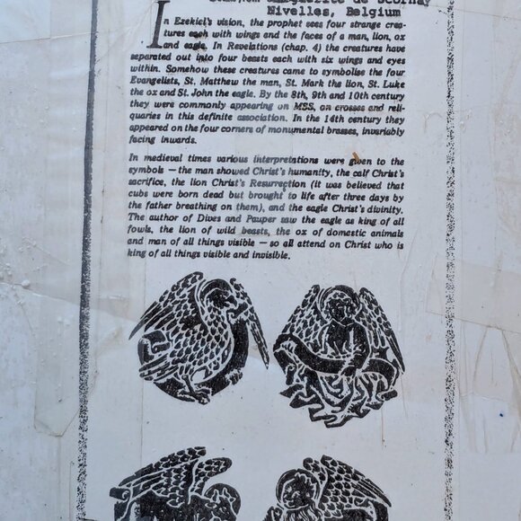 Vintage Handmade Brass Rubbing Pair - Angel & Four Evangelistic Symbols - Aqua - Picture 4 of 6